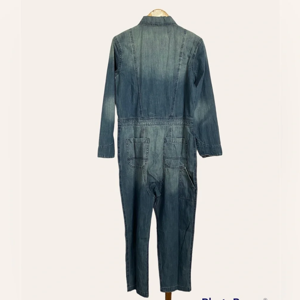 Sandrine Rose FREE PEOPLE Deep Zip Denim Jumpsuit Slouchy Small Utility Style - Picture 9 of 11